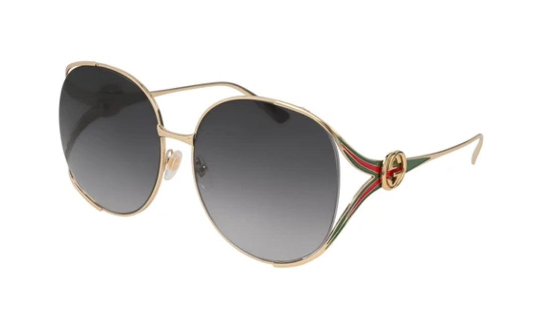 Sunglasses Gucci GG0225S Gold, Gucci, Large, Metal, Non-Polarized, Non-Prescription, Oval, Sunglasses, Womens